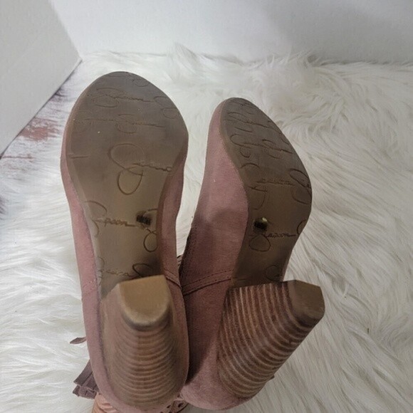 JESSICA Simpson Orlina Camel Split leather Fringe bootie sz 6.5 - Picture 7 of 11